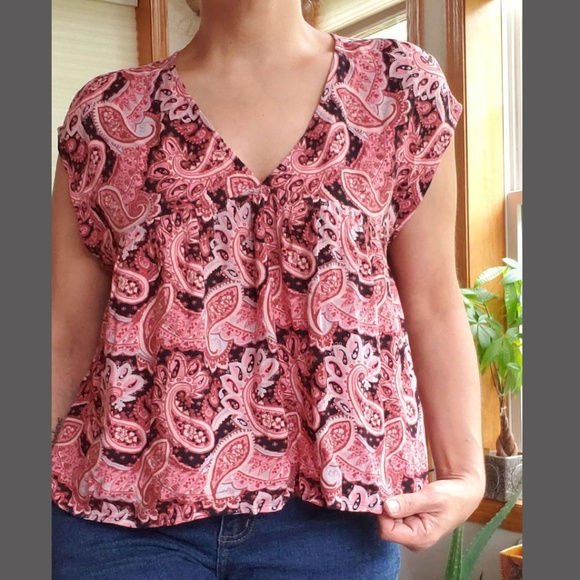 Express Pink Paisley Babydoll Open Back Top - Picture 1 of 4